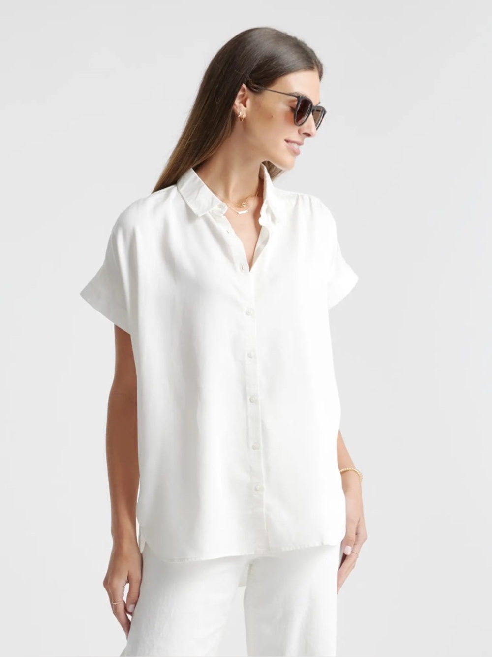 Quince Vintage Wash Tencel  Camp Shirt in White, Size Small